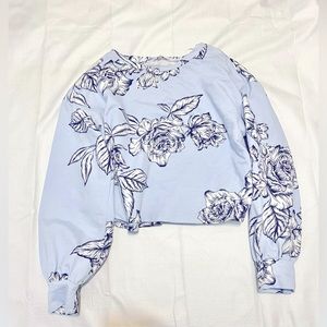Candies Blue Floral Cropped Sweater
